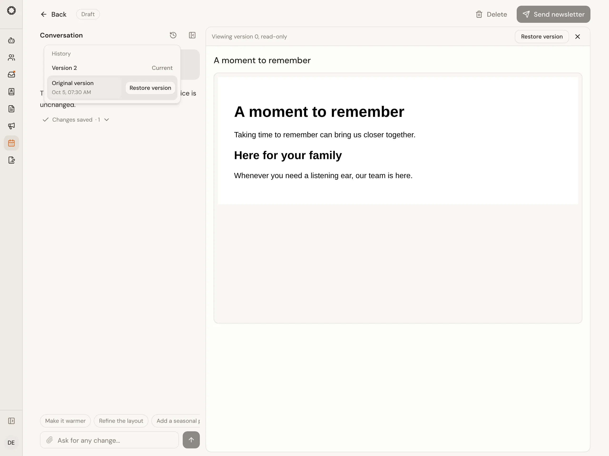 Inspecting a saved version